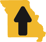State of Missouri outline with upward pointing arrow